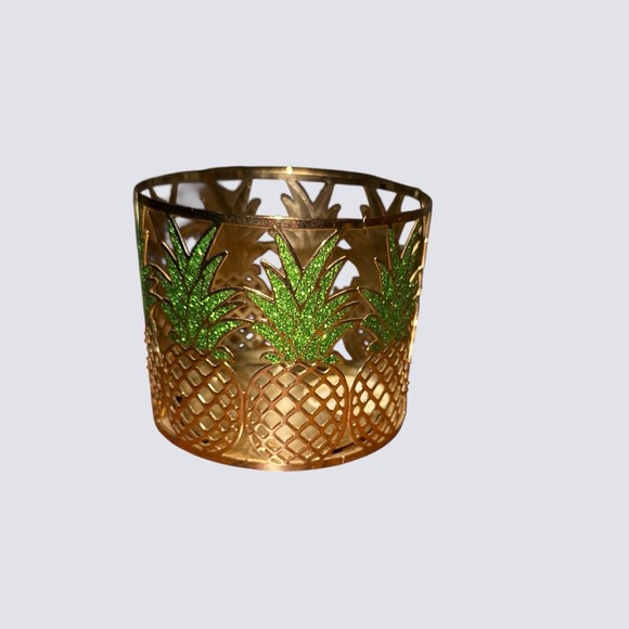 Bath & Body Works Pineapple 3-Wick Candle Holder Gold & Green - Picture 1 of 3